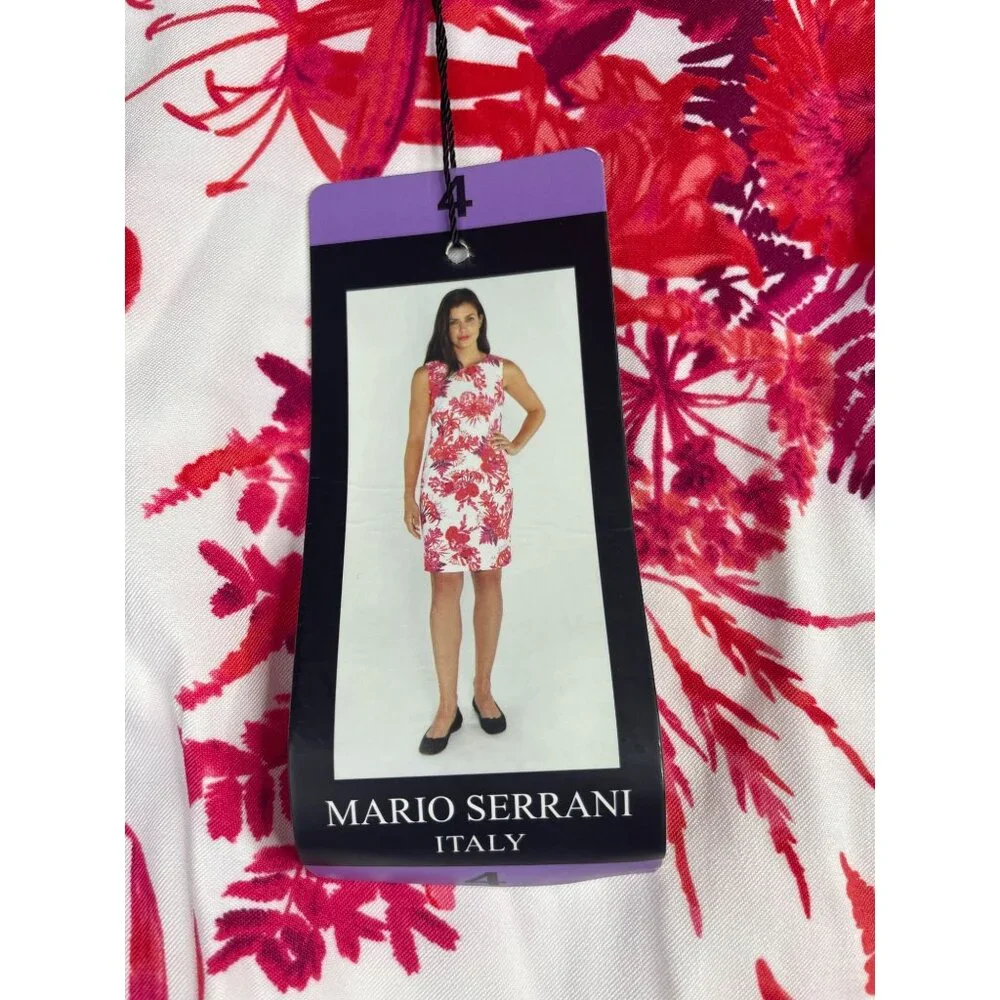 New Mario Serrani Floral‎ Print Sleeveless Dress size 4 Red/White